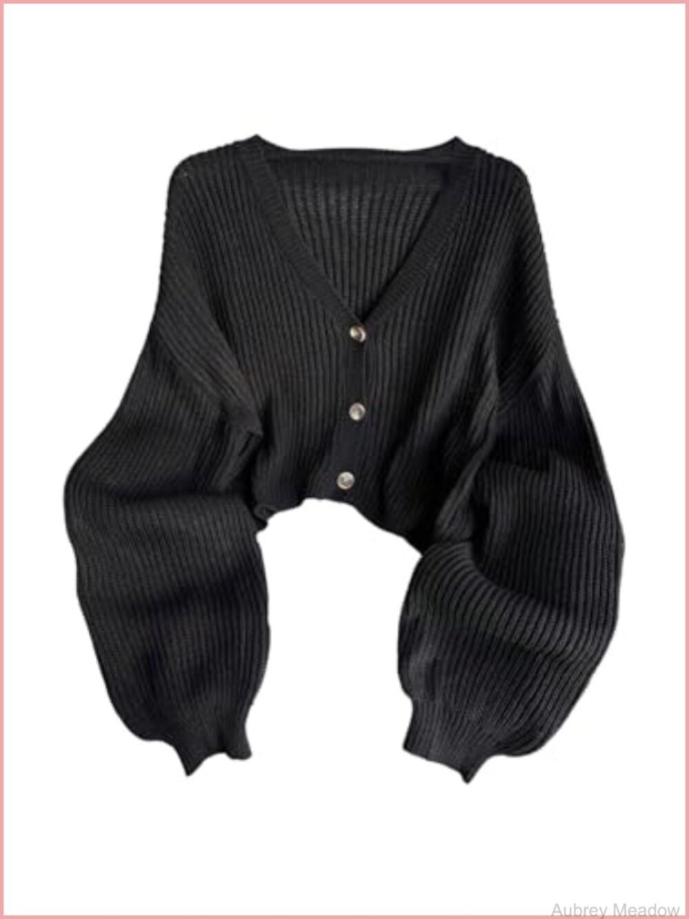 Plus Size Cropped Cardigan Lantern Sleeve Button Down Rib Knit Sweater